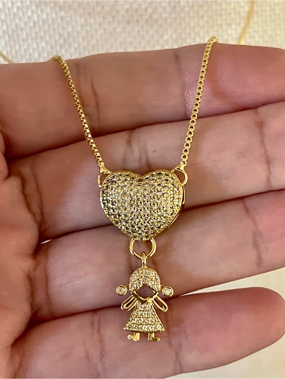 Gold Heart and Girl Pendant Necklace